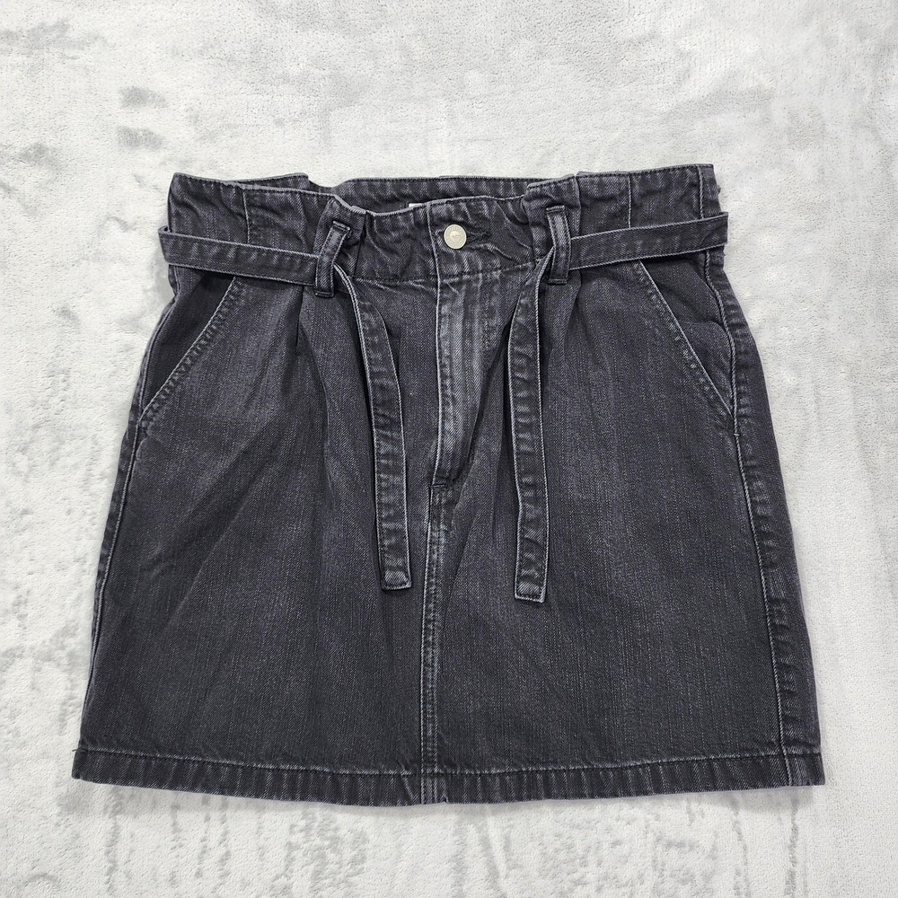 Hollister Skirt Women 11 Juniors Blackâ Denim Ultra High Rise Belted Mini Casual